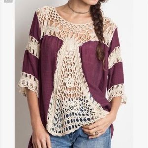 UMGEE CROCHET BURGUNDY TOP